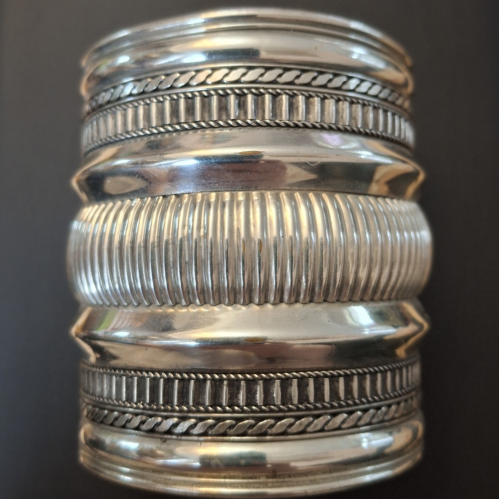 Statement Silver Tone Cuff Bracelet 3" Long